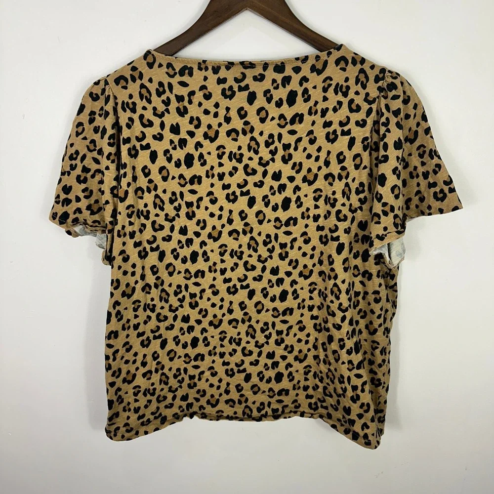 J.Crew Cheetah Animal Print Top Womens Large Brown Short‎ Sleeve Mob Wife Indie